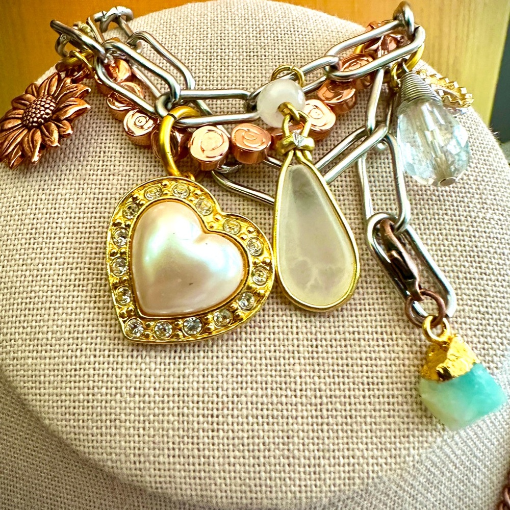💎 Handcrafted “Heavy Metal & Pearls” Charm Bracelet❣️